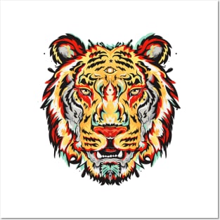 Wild Beauty: A Striking Yellow, Green and Red Tiger Design Posters and Art